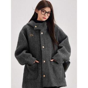 高级感灰色短款毛呢外套小个子2025新款冬季加厚羊毛羊绒呢子大衣