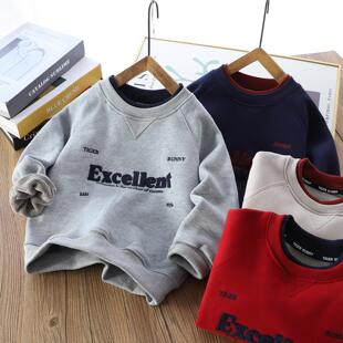 男童卫衣加绒冬季新年红色2025新款中大童植绒刺绣儿童假两件上衣