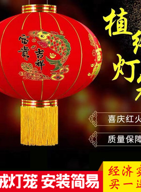2026新款植绒大红灯笼一对