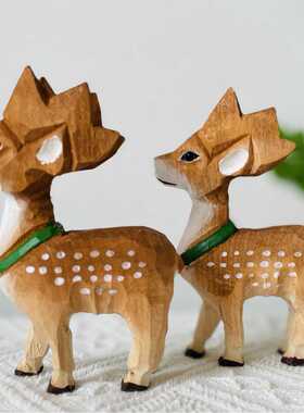 木制工艺品梅花鹿摆件小鹿摆件鹿鹿畅通一鹿有你创意环保实木