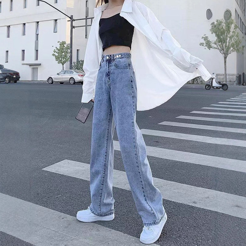 UC牛仔裤女加厚阔腿冬季