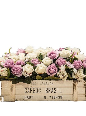 工厂店美式仿真花木质栅栏摆件假花阳台花客厅装饰茶几家居花束套