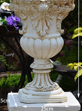 欧式复古花园浮雕高脚花盆别墅庭院阳台罗马柱户外家居装饰品摆件