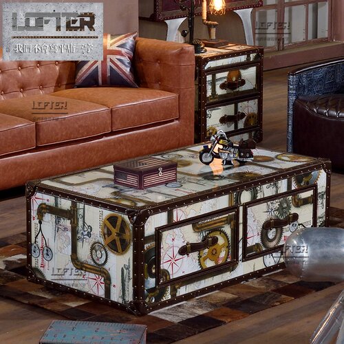 LOFT工业风双抽茶几箱柜式复古做旧金属茶几酒吧会所KTV个性茶几