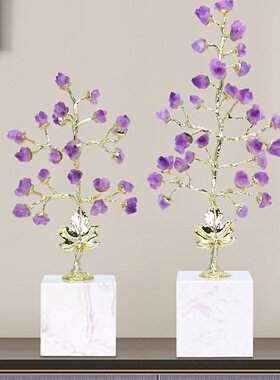 轻奢紫葡萄树大理石底座摆件家居感客厅软装家居装饰品