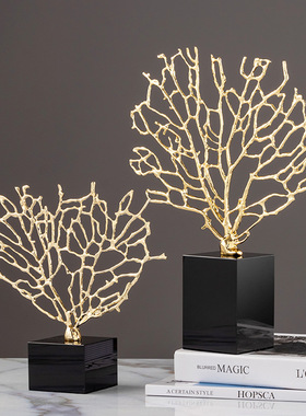 ins风轻奢海树枝铁艺摆件 创意家居客厅隔断柜酒柜子玄关桌面摆设