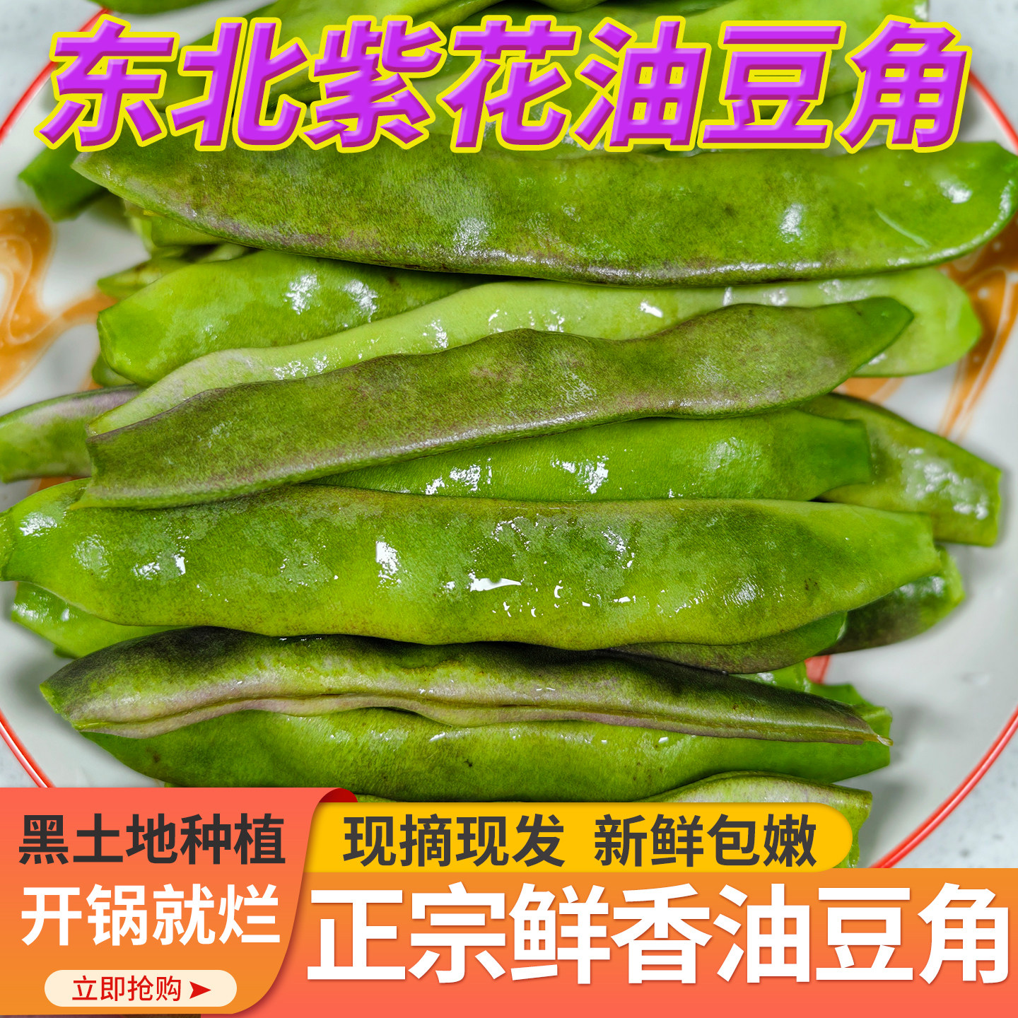 东北紫花油豆角现摘新鲜蔬菜正宗一点红农家自种开锅就烂鲜香正宗