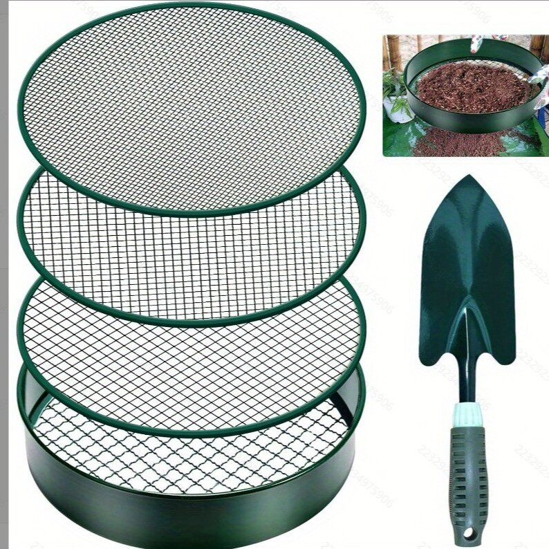 花园筛墨绿土壤筛可换网格尺寸3.6,9,12毫米园艺工具用于筛选