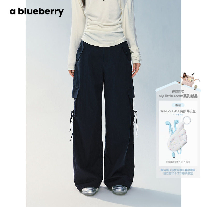 ablueberry 拼接蕾丝工装裤女26春新款裤子韩系宽松慵懒风休闲裤