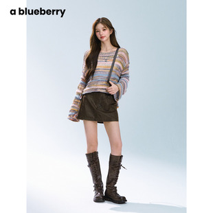 ablueberry 上衣抽绳设计感毛衣 韩系辣妹针织衫 女早秋镂空短款