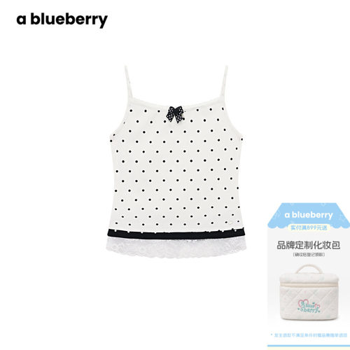 A blueberry拼接蕾丝波点吊带背心女2026夏新款韩系纯欲甜美上衣