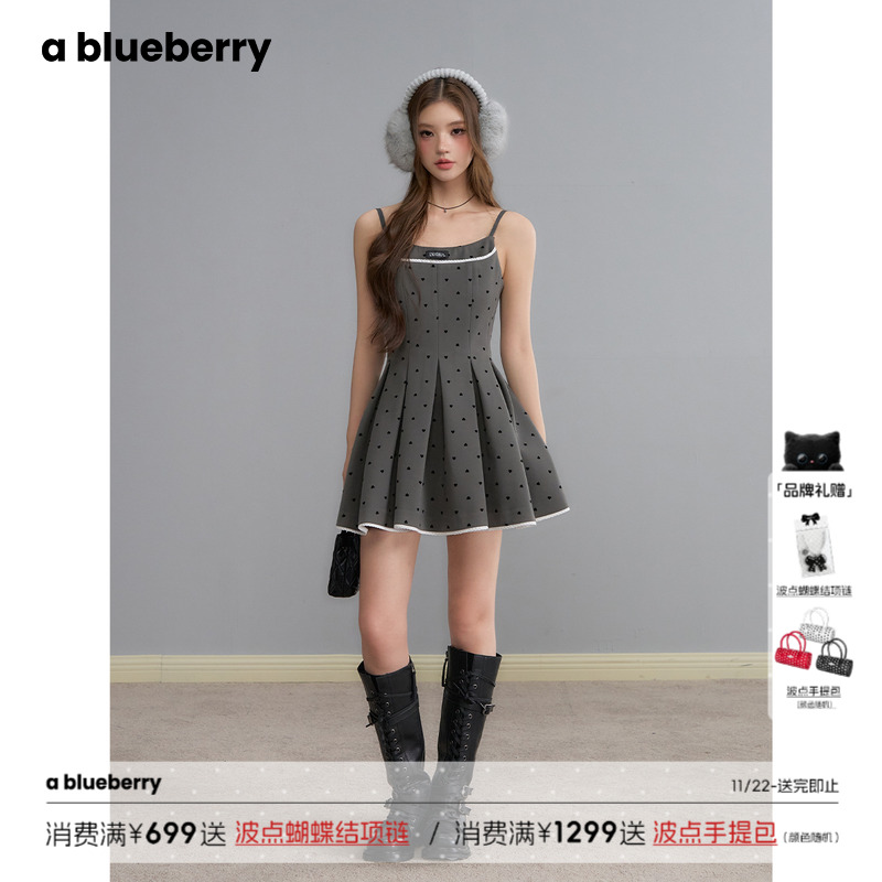 ablueberry灰色植绒波点连衣裙
