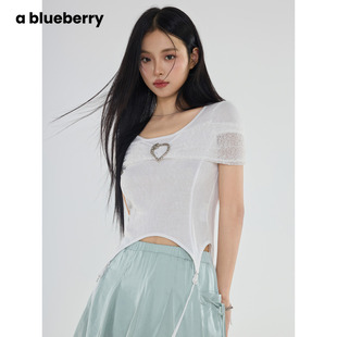 设计感爱心金属扣白色短T恤女夏宽松显瘦百搭洋气上衣 ablueberry