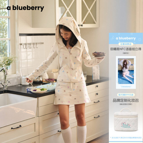 韩系甜美波点印花连帽卫衣外套女