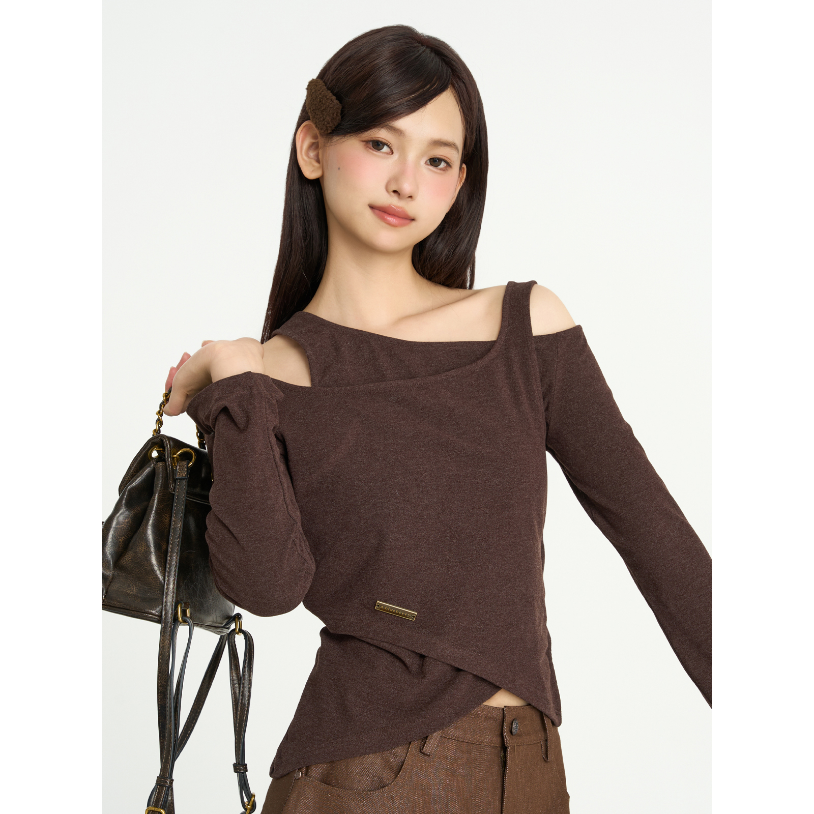 ablueberry 甜酷时尚不规则上衣女24年秋季新款显瘦打底针织衫