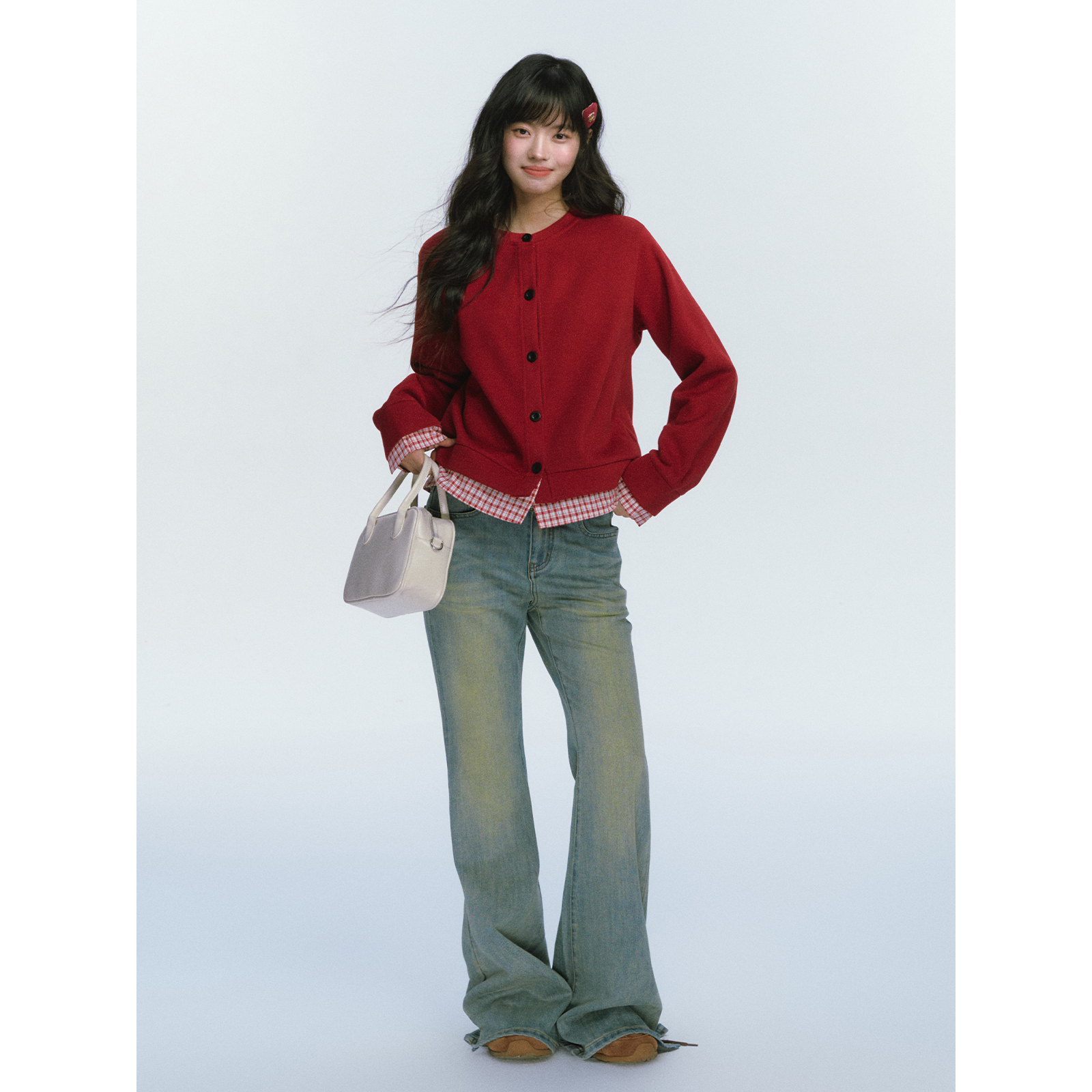 ablueberry 时尚高腰微喇牛仔裤女韩版显瘦显腿长甜妹裤子