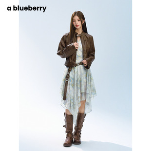 不规则挂脖连衣裙女V领度假风收腰甜美设计感吊带裙 ablueberry