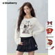 lazy时尚 辣妹长袖 ablueberry T恤女26春季 圆领猫咪印花收腰上衣