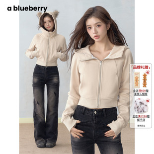 连帽猫耳外套女拉链短款 ablueberry 辣妹修身 lazy 设计感上衣
