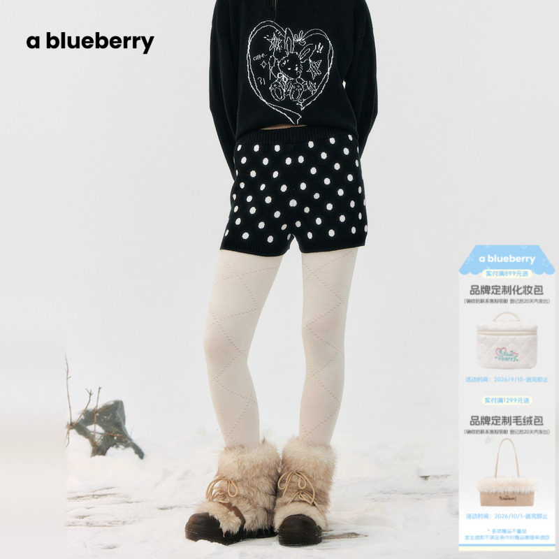 ablueberry波点针织女2026秋冬新款短裤休闲感撞色松紧腰直筒短裤