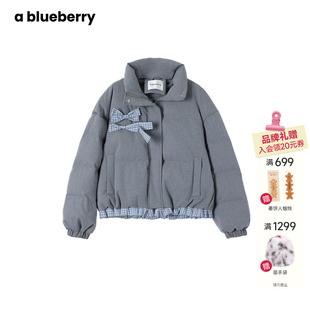 ablueberry 拼接格子短款羽绒服女立领韩系甜美面包服蝴蝶结外套
