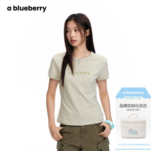 A blueberry拼色短袖T恤女2026夏季新款宽松韩系百搭休闲上衣