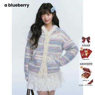 ablueberry门店热销 毛衫针织连帽开衫女25秋冬韩版辣妹毛绒毛衣