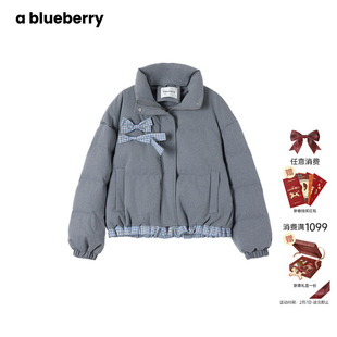 康宁同款ablueberry 格子短款羽绒服女韩系甜美面包服蝴蝶结外套