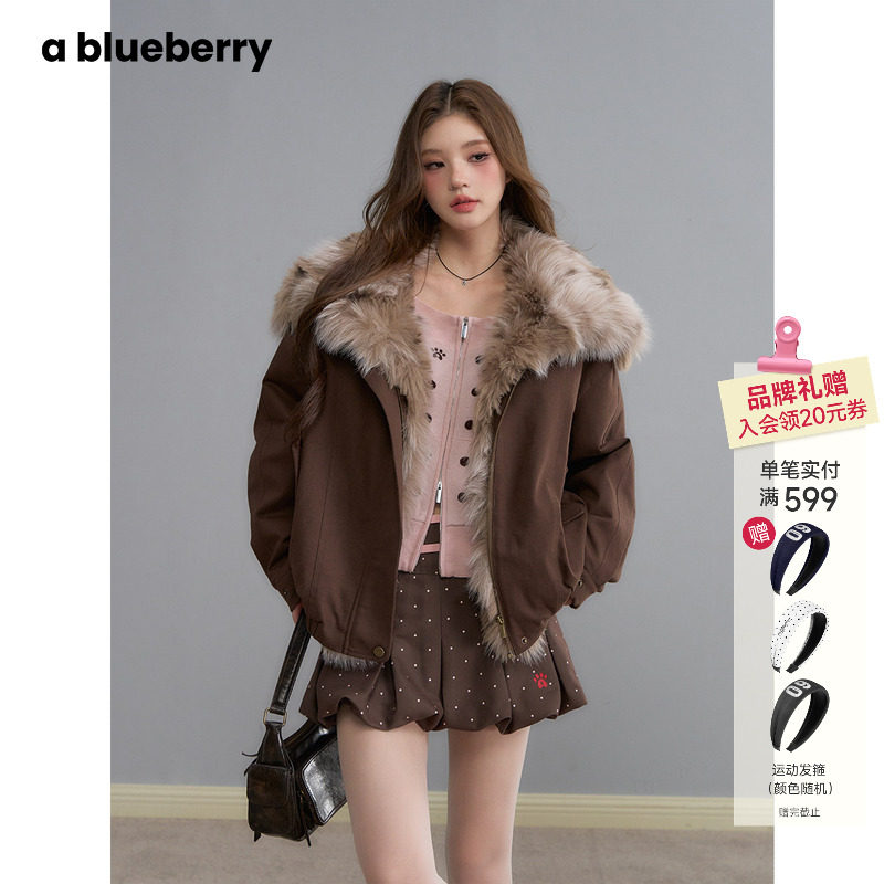海陆同款ablueberry棕色座山雕外套女冬夹克辣妹皮毛一体厚外套,女装/女士精品,短外套,淘宝优惠券,粉丝福利购,淘宝优惠卷
