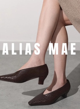 ALIAS MAE 复古编织· 老钱风进口牛皮尖方头弯跟浅口高跟单鞋女