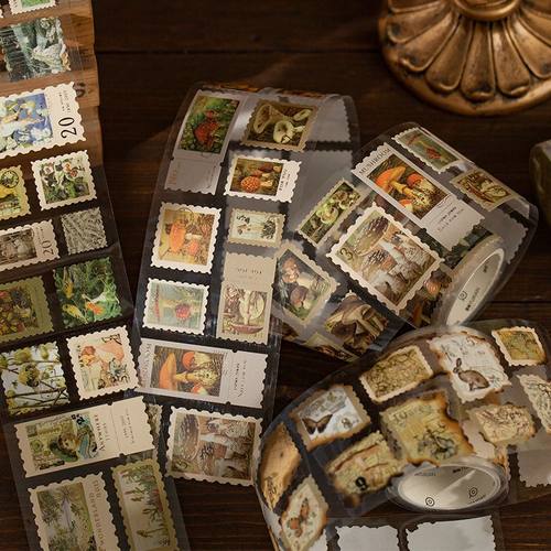 油画风手帐胶带卷复古烫金邮票