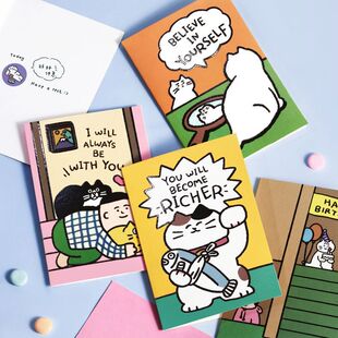 NOTE FOR×MATSUGODA高颜值趣味创意小清新卡通人物萌宠猫咪手写留言祝福DIY手帐装饰素材贺卡