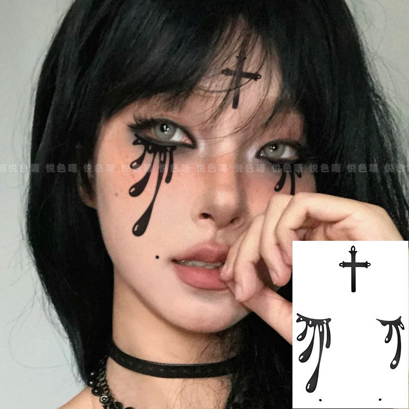 万圣节修女创意 十字架妆容纹身贴 无辜感泪滴脸贴可爱鬼COS贴纸