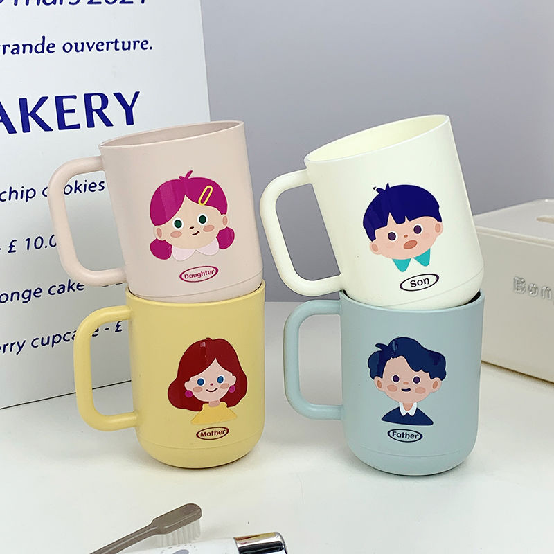 卡通可爱一家四口家庭漱口杯情侣创意洗漱家居耐脏牙刷漱口高颜值