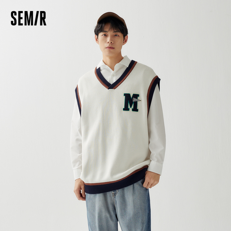 [商场同款]马利森马背心男秋季新款撞色针织马甲宽松套头毛衣