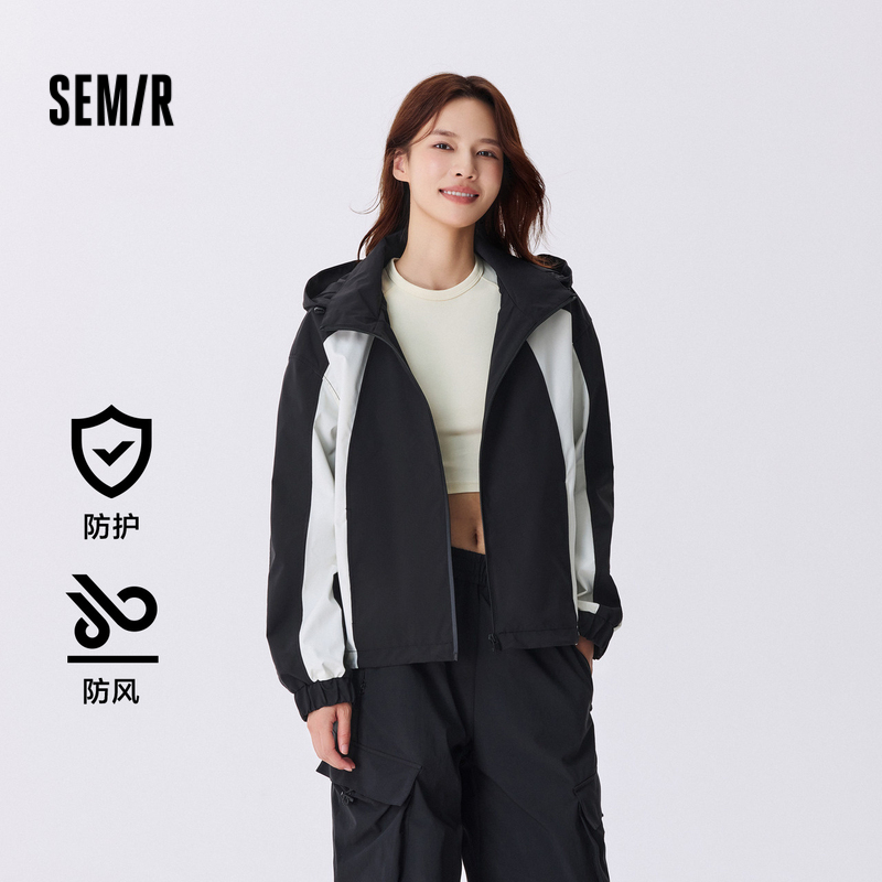 防护外套|商场同款森马外套女三防防风拼色2024秋季新款宽松夹克