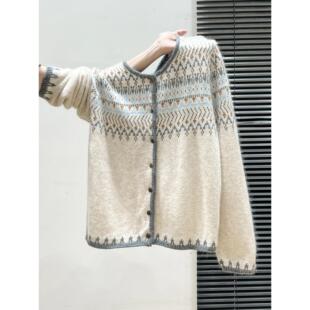 秋冬高级感费尔岛穿搭针织开衫毛衣女2025加厚外套宽松慵懒风上衣