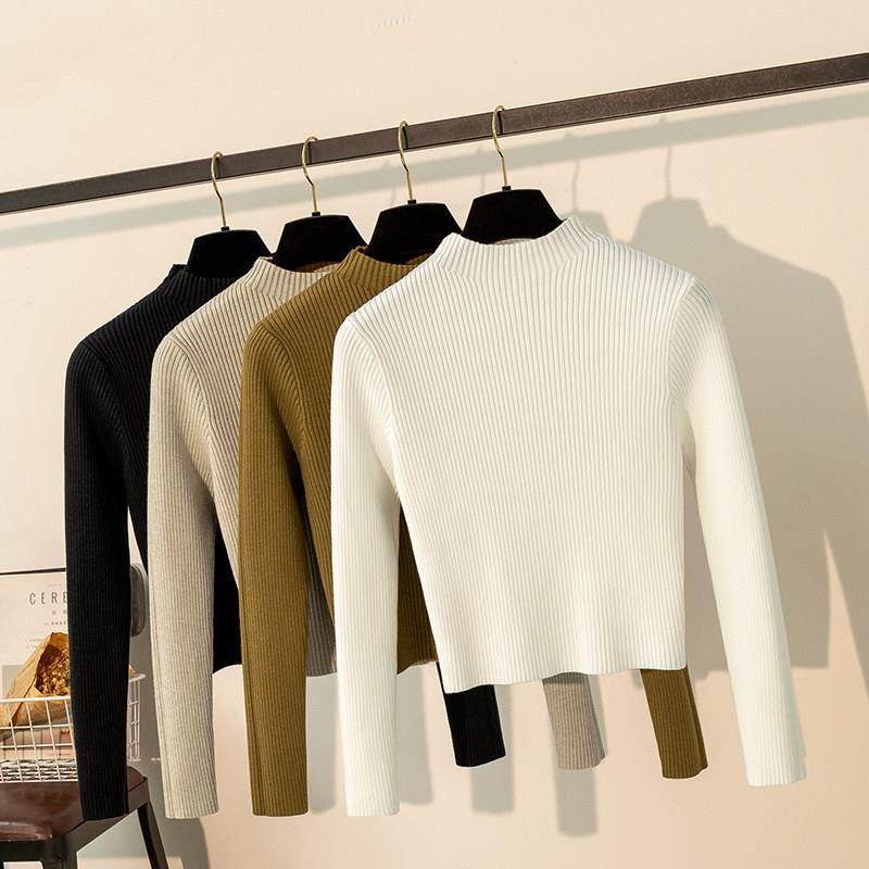 小个子加厚秋冬针织打底羊毛衫女紧身内搭套头短款半高领修身毛衣