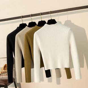 小个子加厚秋冬针织打底羊毛衫女紧身内搭套头短款半高领修身毛衣