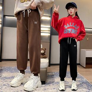 女童裤子春秋款2025新款春装中大儿童洋气女孩运动裤纯棉薄绒卫裤