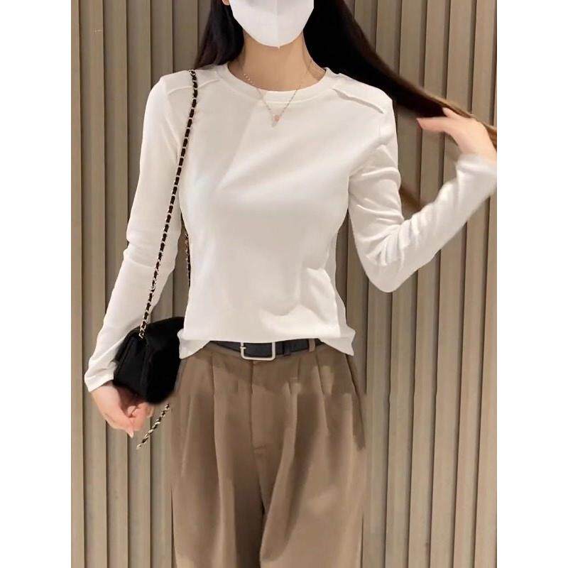 纯棉圆领长袖t恤女2025秋季大码胖MM时尚正肩打底衫内搭显瘦上衣