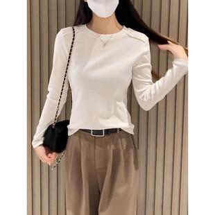 纯棉圆领长袖t恤女2025秋季大码胖MM时尚正肩打底衫内搭显瘦上衣