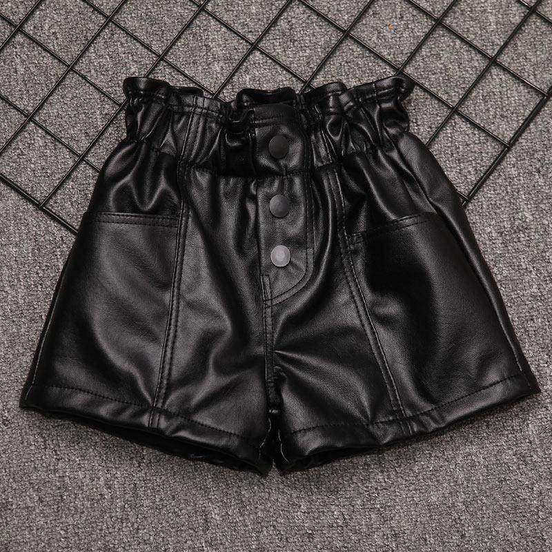 女童洋派皮短裤2024秋冬覆古显瘦黑色宝宝皮裤高腰外穿阔腿短裤女