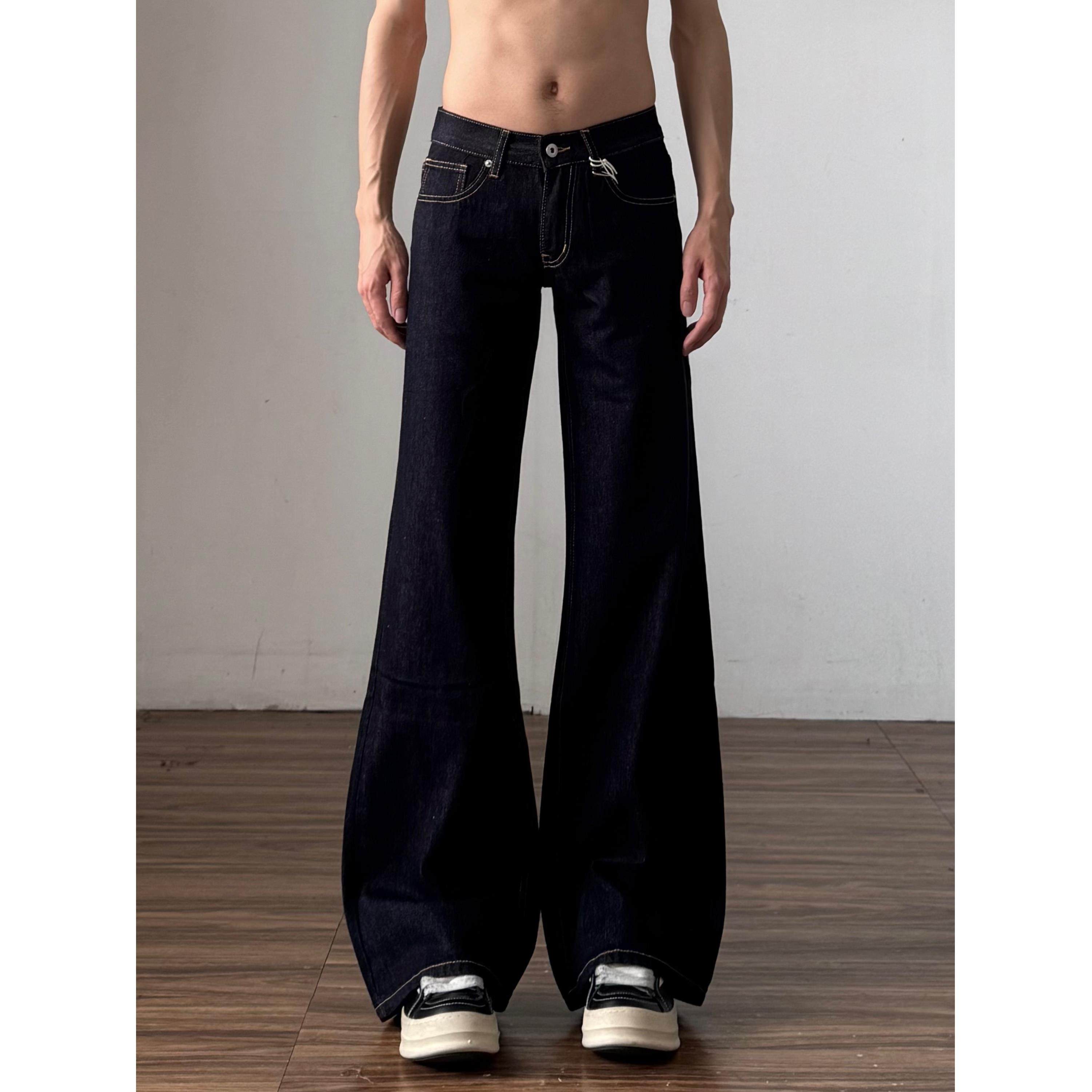 美式覆古原牛低腰微喇牛仔裤男高街直筒休闲显瘦窄版喇叭裤子秋冬