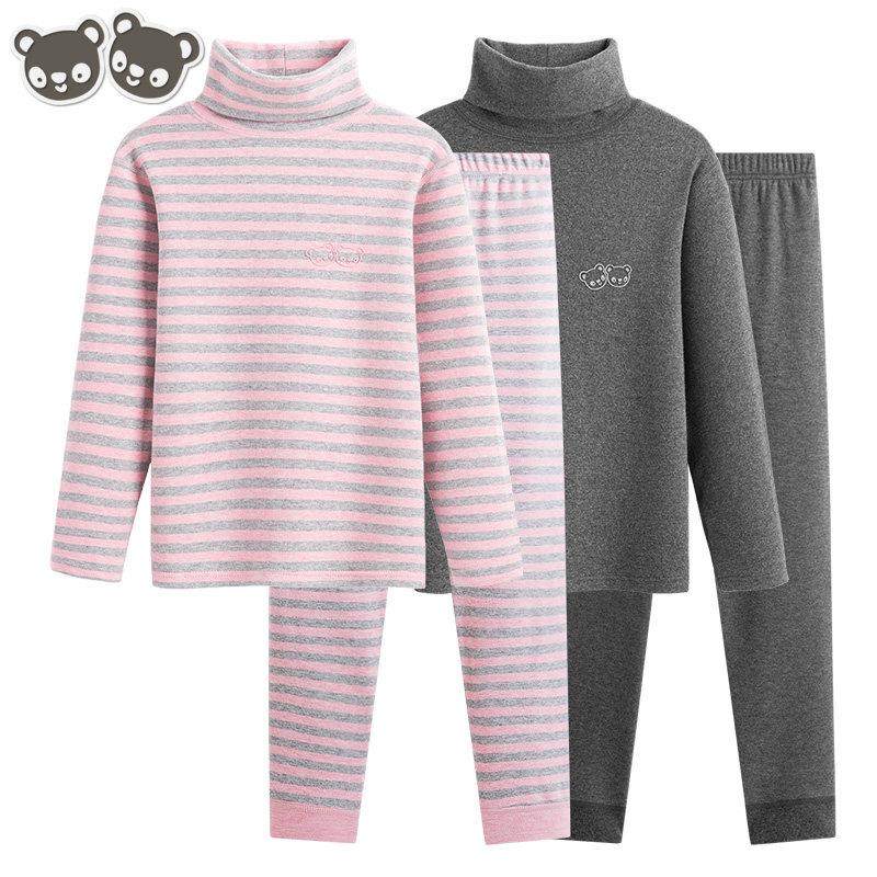 高领秋衣秋裤套装女童男童全棉大童儿童保暖内衣加绒加厚打底纯棉