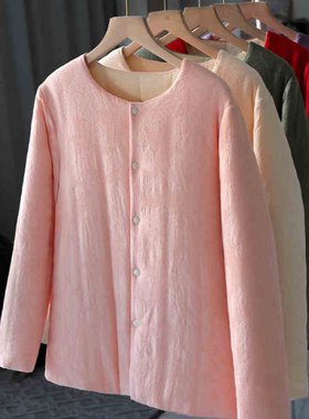 纯棉花内胆棉袄女 新中式夹棉棉衣内穿 无领加厚保暖修身棉服秋冬