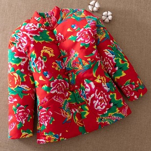 东北大花布棉袄女丝棉加厚保暖短款棉服外穿修身新娘红色棉衣冬季