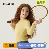 兰精莫代尔纯色透气T恤上衣 春秋新款 jollybean 女童抽褶坑条长袖