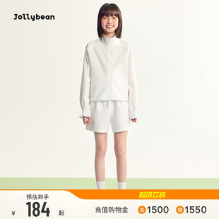 jollybean | 女童春装外套夹克短裤网球花边抽褶肌理泡泡格套装