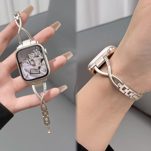 适用华为手表fit3金属链条表带fit4表带s10奢华小米9pro镶钻腕带